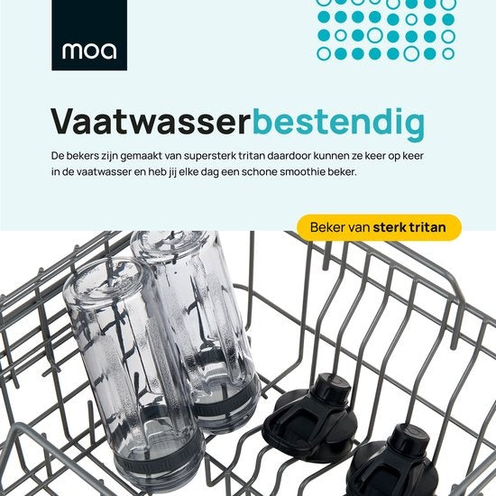 MOA Blender - Blender to Go - Mini-Mixer - 2 600ml Tritan Becher - Smoothie Maker - 800W - Schwarz - MB10B