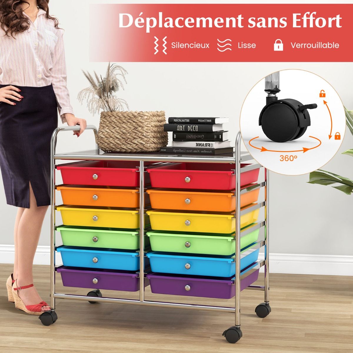 coast 12-Schubladen-Rollcontainer - 64x38x62 cm - mehrfarbig - Metallrahmen mit PP-Schubladen