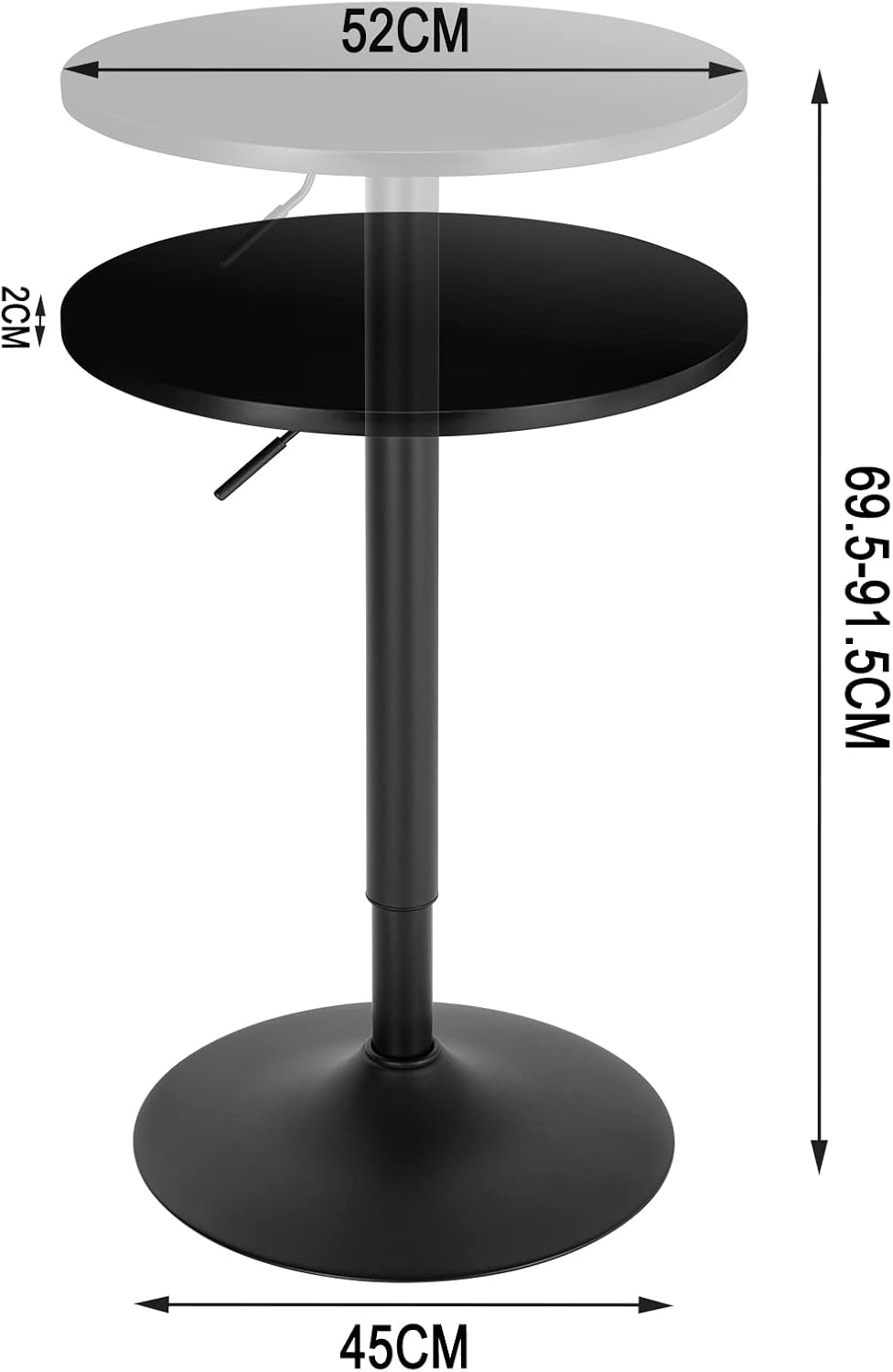 WOLTU Bartisch – Stehtisch – Höhenverstellbar 70–91 cm – Schwarz