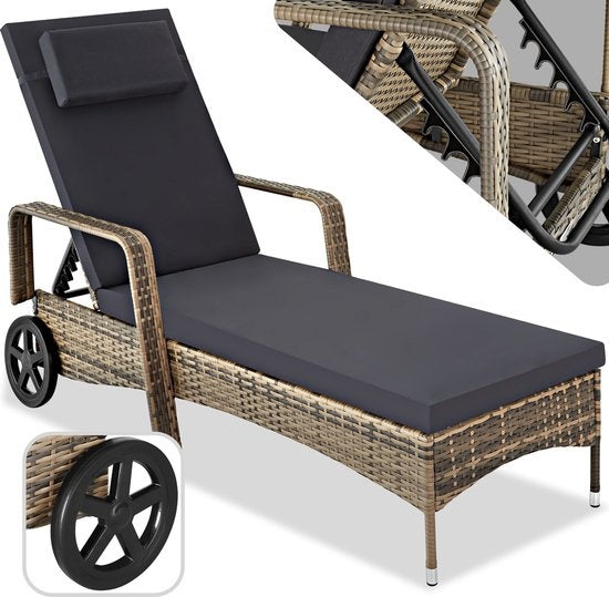 Liegestuhl - Sonnenliege - Geflecht - verstellbare Rückenlehne - naturfarben - 200 x 70 x 33 cm - 404589 - Poly-Rattan