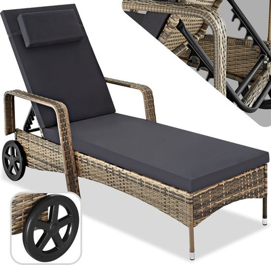 Liegestuhl - Sonnenliege - Geflecht - verstellbare Rückenlehne - naturfarben - 200 x 70 x 33 cm - 404589 - Poly-Rattan