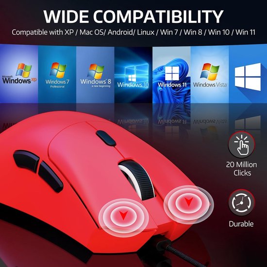 ATTACK SHARK R1 Superlight Gaming Mouse 59g - Rot - 12,2 × 6,4 × 3,8 cm - Kabellos & kabelgebunden - Bis zu 18.000 DPI - 65 Stunden Batterielaufzeit