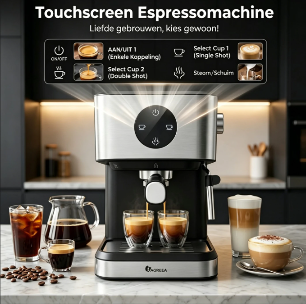 Iagreea Espressomaschine CM3050 – 20 bar – Dampfdüse – 1,5 l – Edelstahl