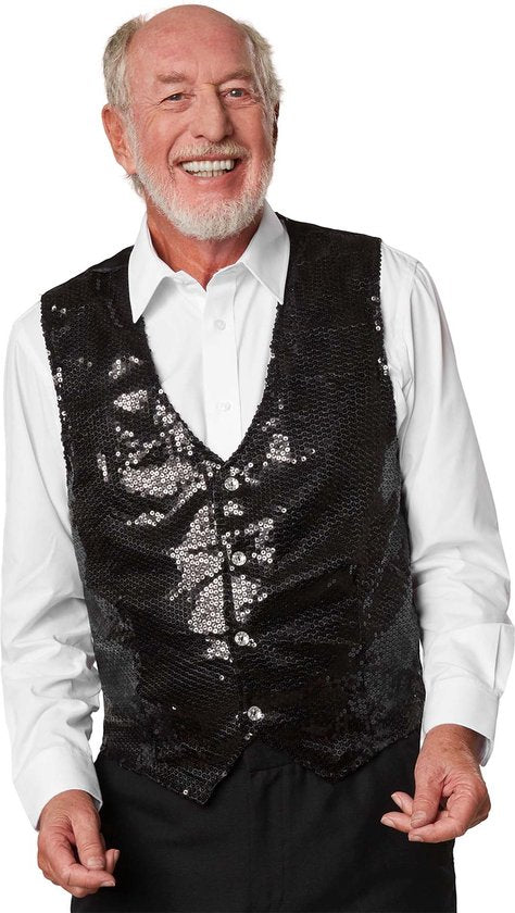dressforfun – Paillettenweste für Herren, schwarz, XL – Kostüme, Halloween, Verkleidung, Partykleidung, Karnevalskleidung, Karneval, Festkleidung, Partykleidung – 303974