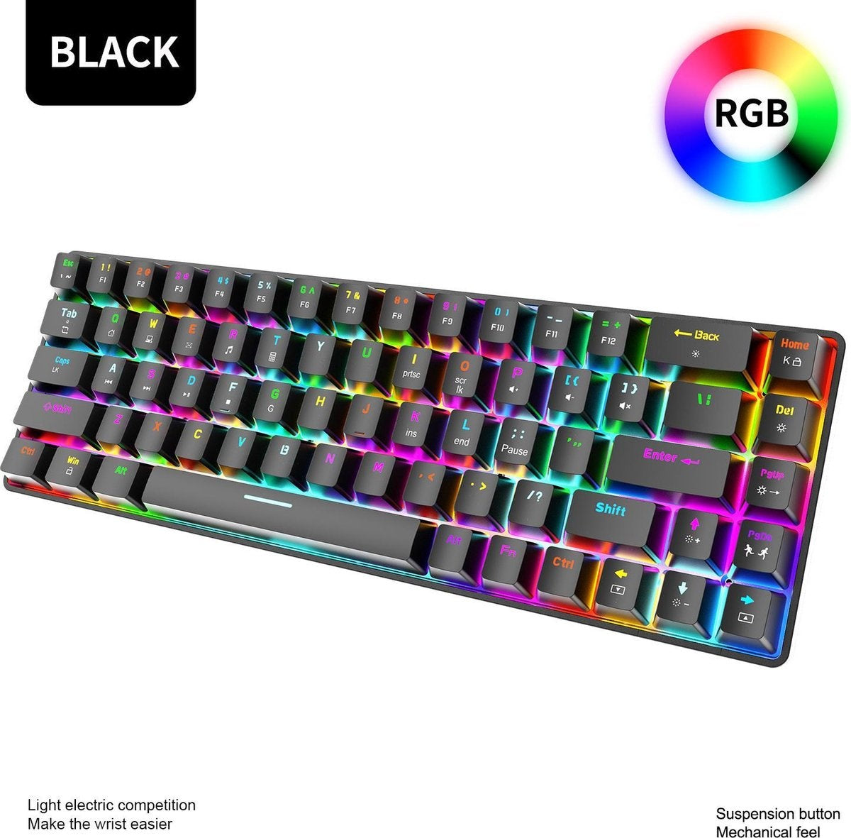 ZIYOU LANG T8 RGB Mechanische 68Tasten Gaming-Tastatur - Windows/Mac Spiele-Tastatur - Brauner Schalter - QWERTY - Mechanische Tastatur - Schwarz