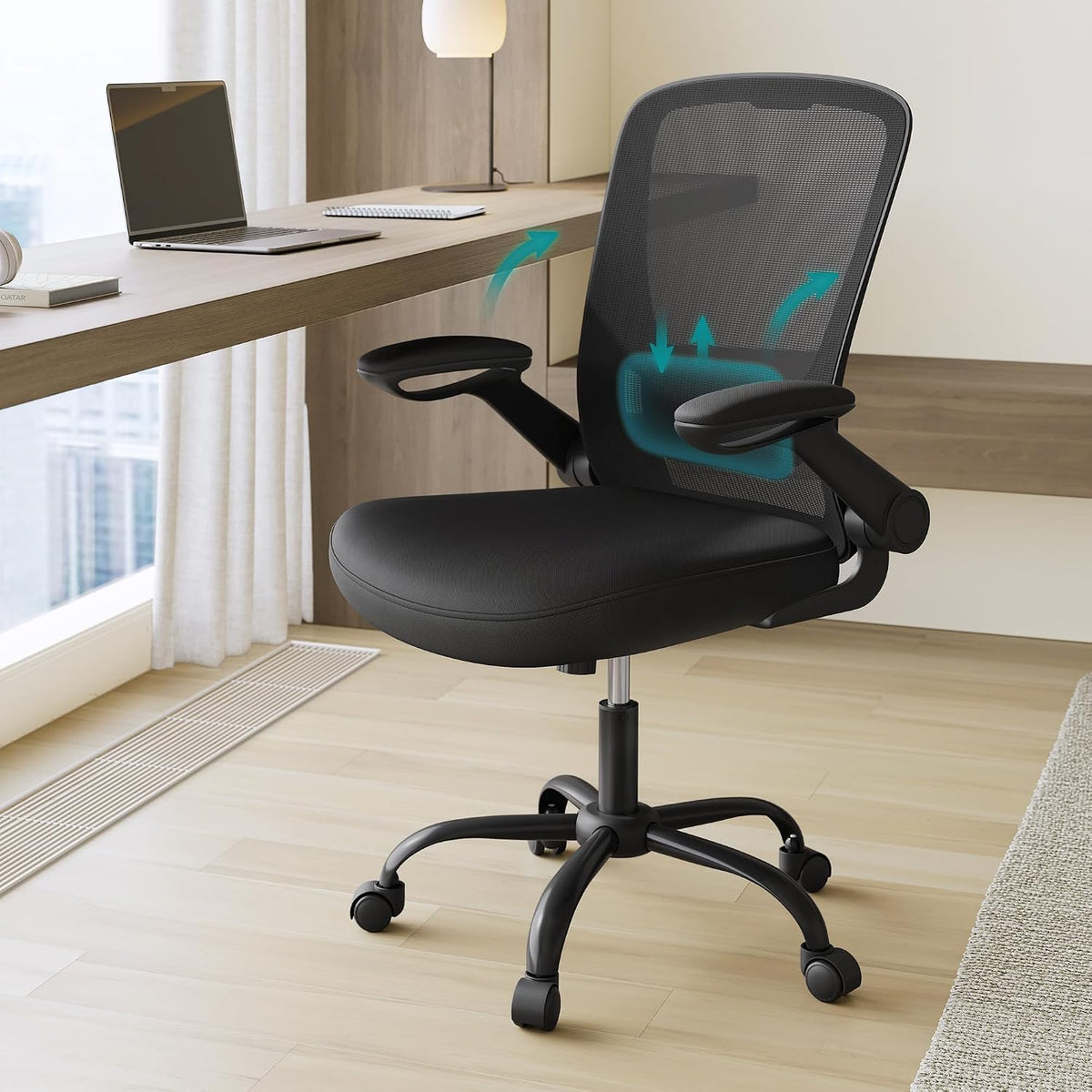 Songmics ergonomischer Bürostuhl OBN37BK – Klappbare Armlehnen – Schwarz