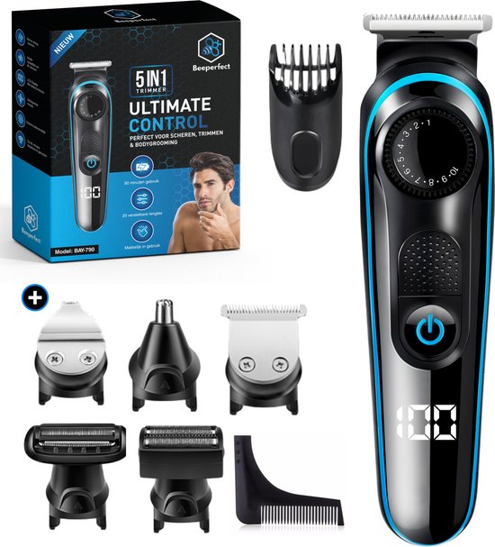 5-in-1-Barttrimmer für Männer - 5 austauschbare Aufsätze - Bart- und Körperschneider - Body Groomer - Nasen- und Ohrentrimmer