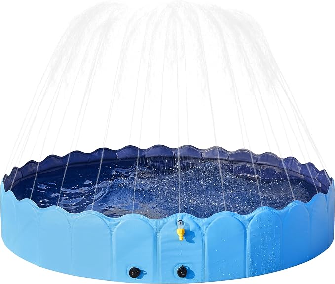 Yaheetech Faltbares Hundebad mit Sprühvorrichtung 160 x 33 cm – Blau – Rutschfestes Hundebad für Haustiere