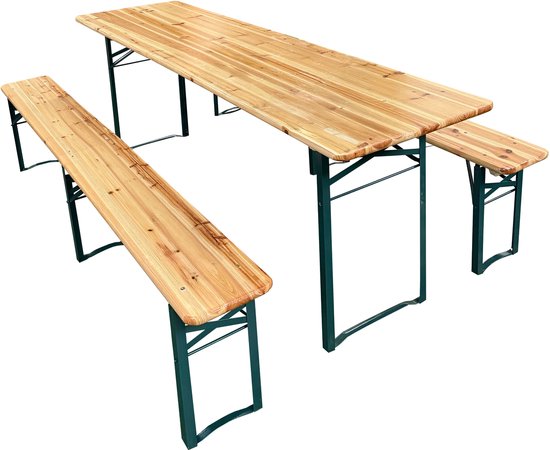 AXI Toon Biertisch-Set – Klapptisch und 2 Bänke – 220 cm – Stahlgestell & Holz – Mit Gummifüßen – Picknicktisch für den Außenbereich