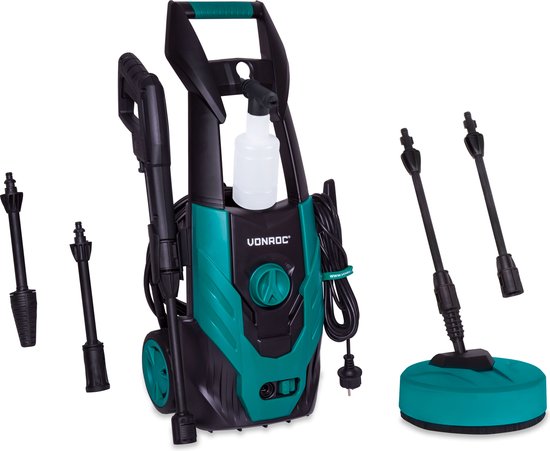 VONROC Hochdruckreiniger V14-2 - 1400W - 110 bar - 390 l/h - Inkl. 5m Schlauch, Reinigungsmittelflasche, Terrassenreiniger und mehr