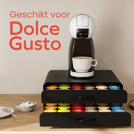 KitchenBrothers Kapselhalter - Kaffeetassenhalter - mit Schublade - Geeignet für Dolce Gusto - 72 Kapseln - Edelstahl - Schwarz