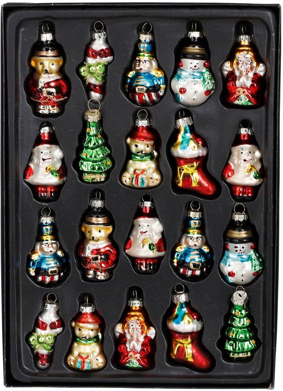 Mica Decorations Weihnachtskugeln, 20er-Set – Weihnachtsschmuck für den Weihnachtsbaum – Glas-Weihnachtskugeln mit klassischen Weihnachtsmotiven – Weihnachtsanhänger, 3,5 cm – Grün