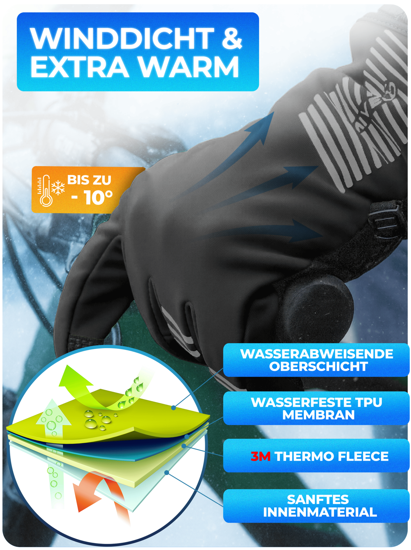 Mivelo Winterhandschuhe - Schwarz - Größe S - mit 3M™ Thinsulate™ & Thermo-Fleece