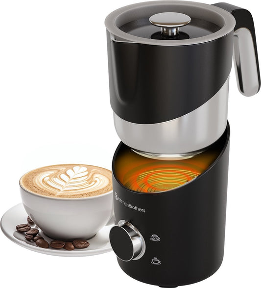 KitchenBrothers Elektrischer Milchaufschäumer - Abnehmbare Kanne - 4-in-1 - 400 ML - Schwarz