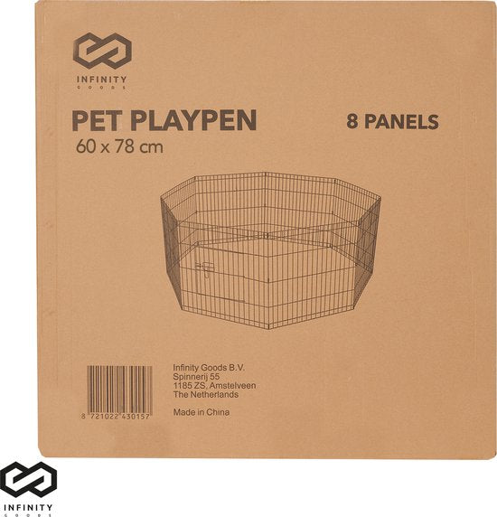 Infinity Goods Puppyren - Hondenren - 8 Panelen - 60 x 76 CM - 608 CM Omtrek - Opvouwbaar - Met Deur - Konijnenren - Zwart