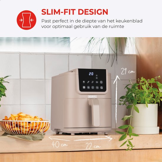 Bourgini Slimfit Airfryer XL Beige - Heißluftfritteuse - 5 Liter - 1500W - PFAS frei