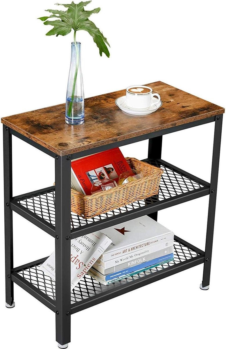 O'DADDYÂ® Wandtisch - Beistelltisch Industrial - mit 2 Netzablagen - Beistelltisch 60x30x60 cm - Flurtisch - Farbe braun