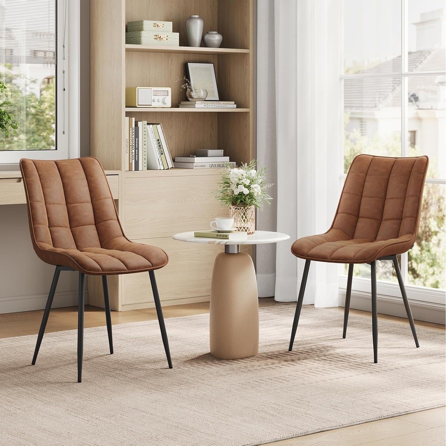 WOLTU Esszimmerstuhl – 46 x 40,5 x 85,5 cm – Kunstleder – Ergonomisch – Metall – Hellbraun