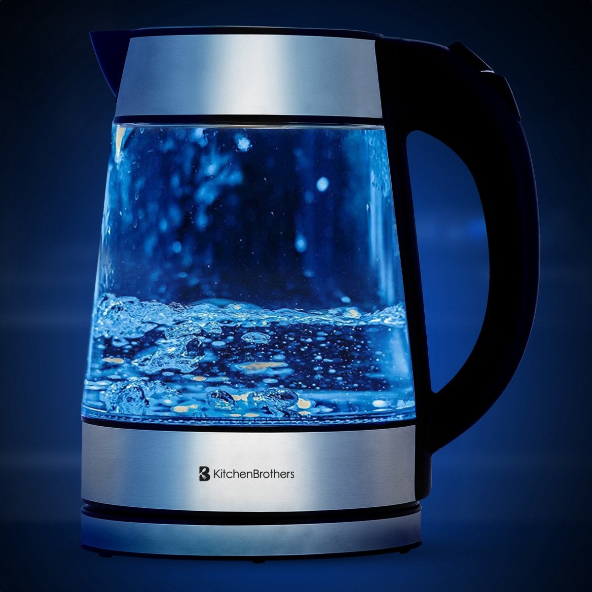 KitchenBrothers - Elektrischer Wasserkocher - Retro - 1,7L - mit Filter - 2200W - Glas - rostfreier Stahl