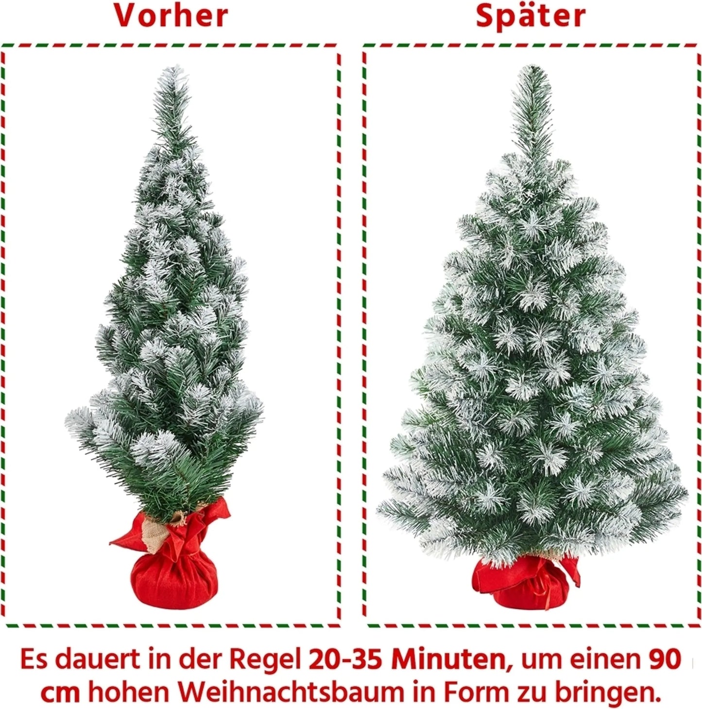 Yaheetech Tisch Weihnachtsbaum - Schnee - 48 x 48 x 90 cm - 96 Zweige - Betonsockel - Grün