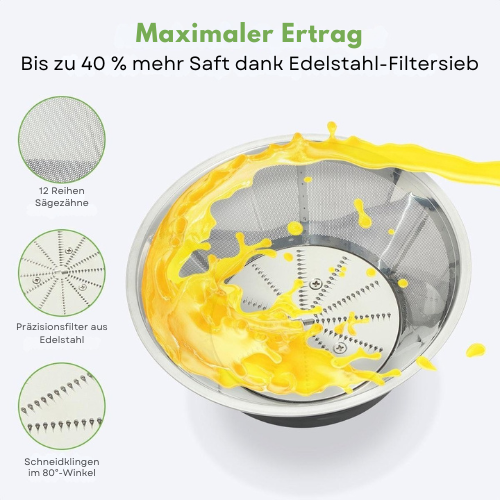 KitchenBrothers - Entsafter mit Fruchtfleischbehälter - 1100ml - 800W - Schwarz