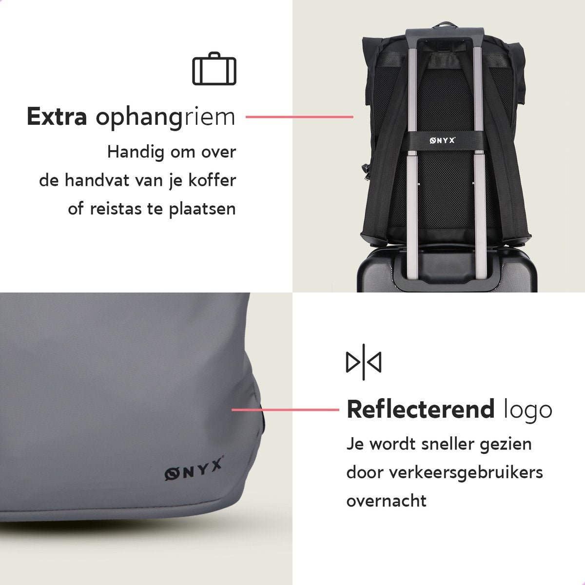 ONYXÂ¬Ã† Rolltop-Rucksack 25 bis 40L - Mit Laptopfach - Verstellbarer Rucksack - Reisetasche - Wasserdicht und strapazierfähig - Grau