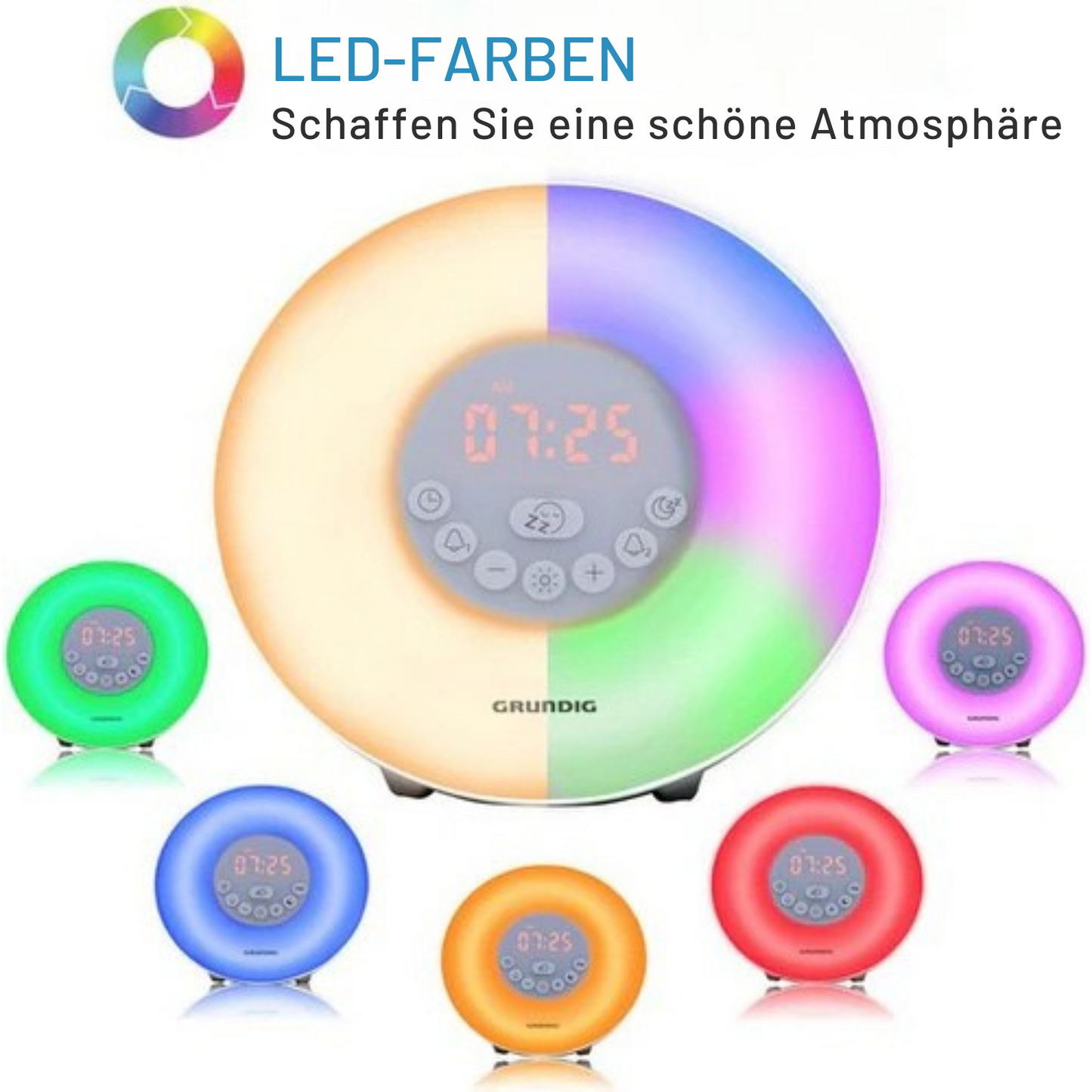 Grundig - Wake-Up Light - mit UKW-Radio - Lichtwecker mit Sonnenaufgangssimulation - 10 Naturtöne und Farblichter - Weiß