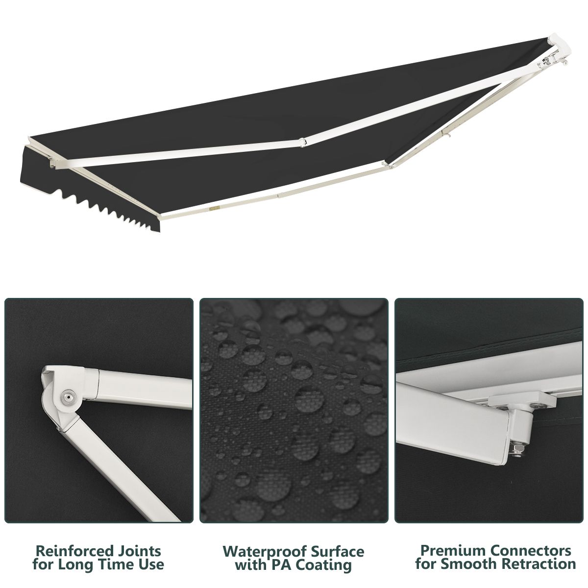 Coast ausziehbare Terrassenmarkise - 4 x 2,5 m - Mit Kurbel und Aluminiumgestell - Grau