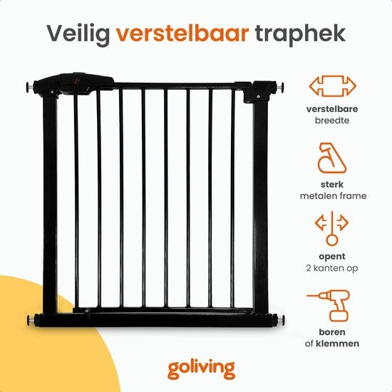 Goliving Treppengitter ohne Bohren - Klemmenbefestigung - Klemmenmodell - erweiterbar - Metall - 78 bis 93 cm - Schwarz