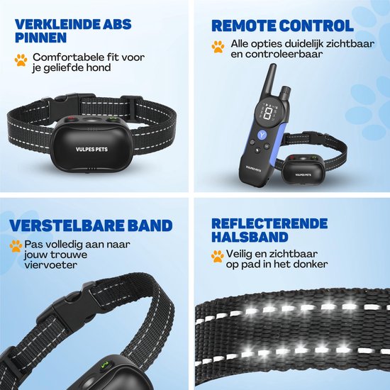 Vulpes Goods® - Pets - Anti-Bell-Halsband Max mit Fernbedienung - 3-in-1 Erziehungshalsband ohne Schock - manuell & automatisch - wiederaufladbar - Vibration, Audio & Ultraschall
