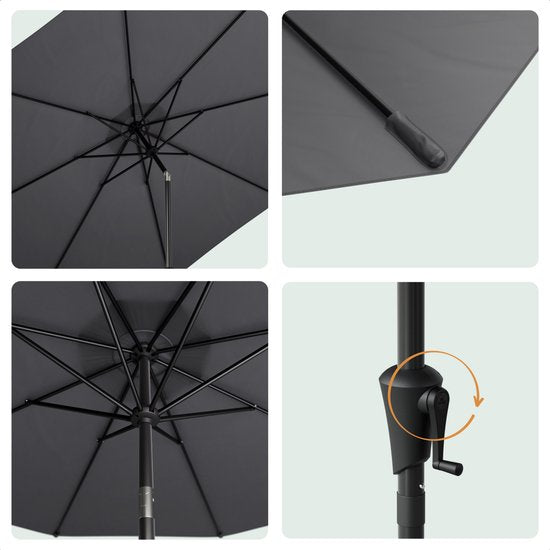 LifeGoods Sonnenschirm - Garten - Ø300 cm - 30° neigbar - Wasserdicht - UPF50+ - Dunkelgrau