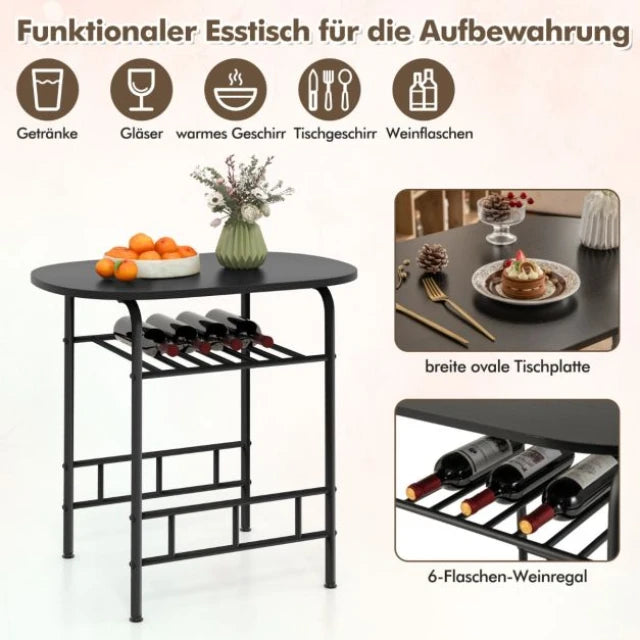 Coast Esstisch-Set Schwarz - 3-teiliges Bar-Tisch-Set mit 2 Stühlen und Weinregal - Tisch 80 x 53 x 77 cm