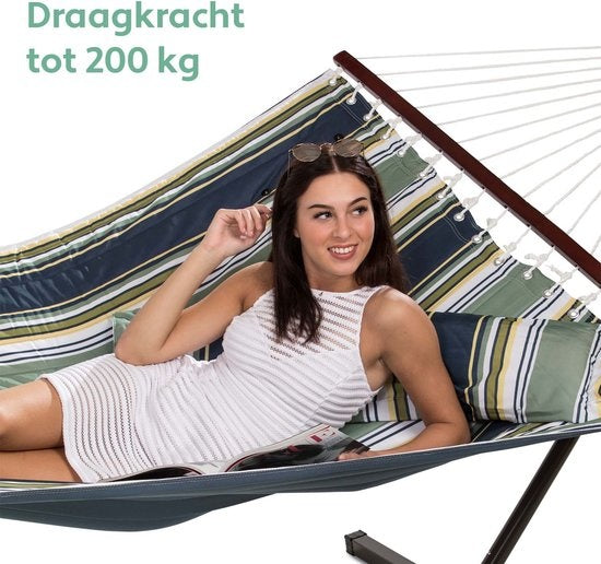 Vita5 Hängematte mit Ständer und Spreizstange - 2 Personen - abnehmbares Kissen - UV-beständig - Blau