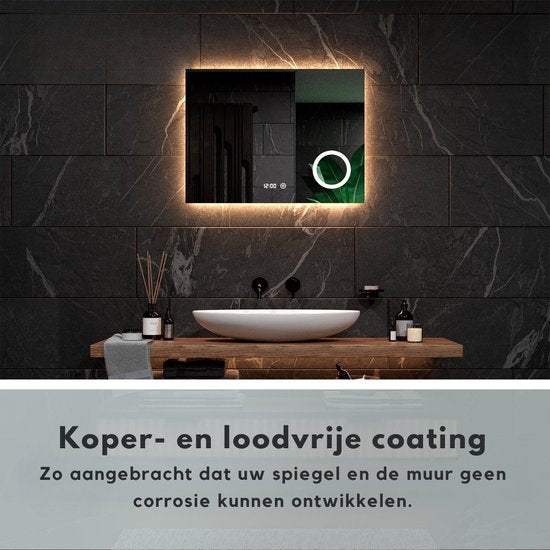 Mirlux Badezimmerspiegel - LED-Beleuchtung & Heizung - Rechteckig - Anti-Kondensation - 80x60CM
