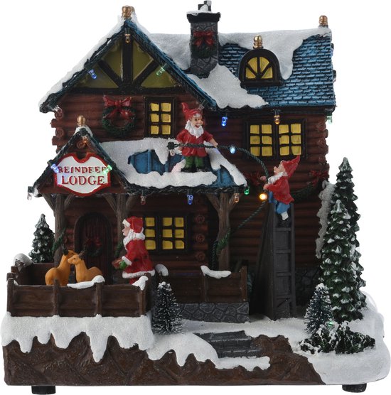Weihnachtsdorfhaus - mit Bewegung, LED-Leuchten und Musik - 25 cm - poliresin