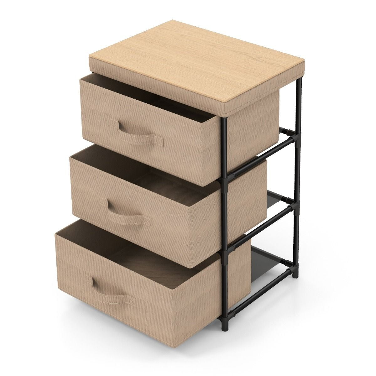 Coast Nachttisch - Mit 3 klappbaren Stoffschubladen - 40 x 30 x 62 cm - Kaffeebraun