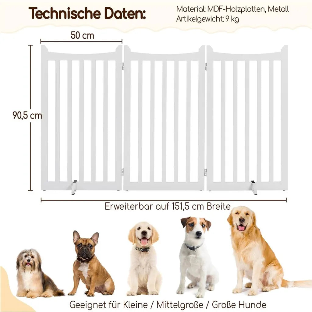 Yaheetech Hundezaun 151,5 × 90,5 cm - Weißes Holz - faltbarer Sicherheitszaun mit 3 Paneelen und 2 Stützfüßen