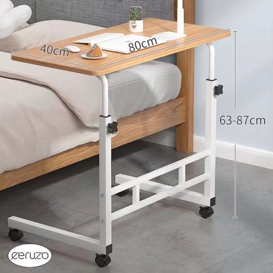 Laptoptisch - Verstellbar - Mobiler Betttisch - 80x40 cm - Mobiler Beistelltisch - Holzoptik