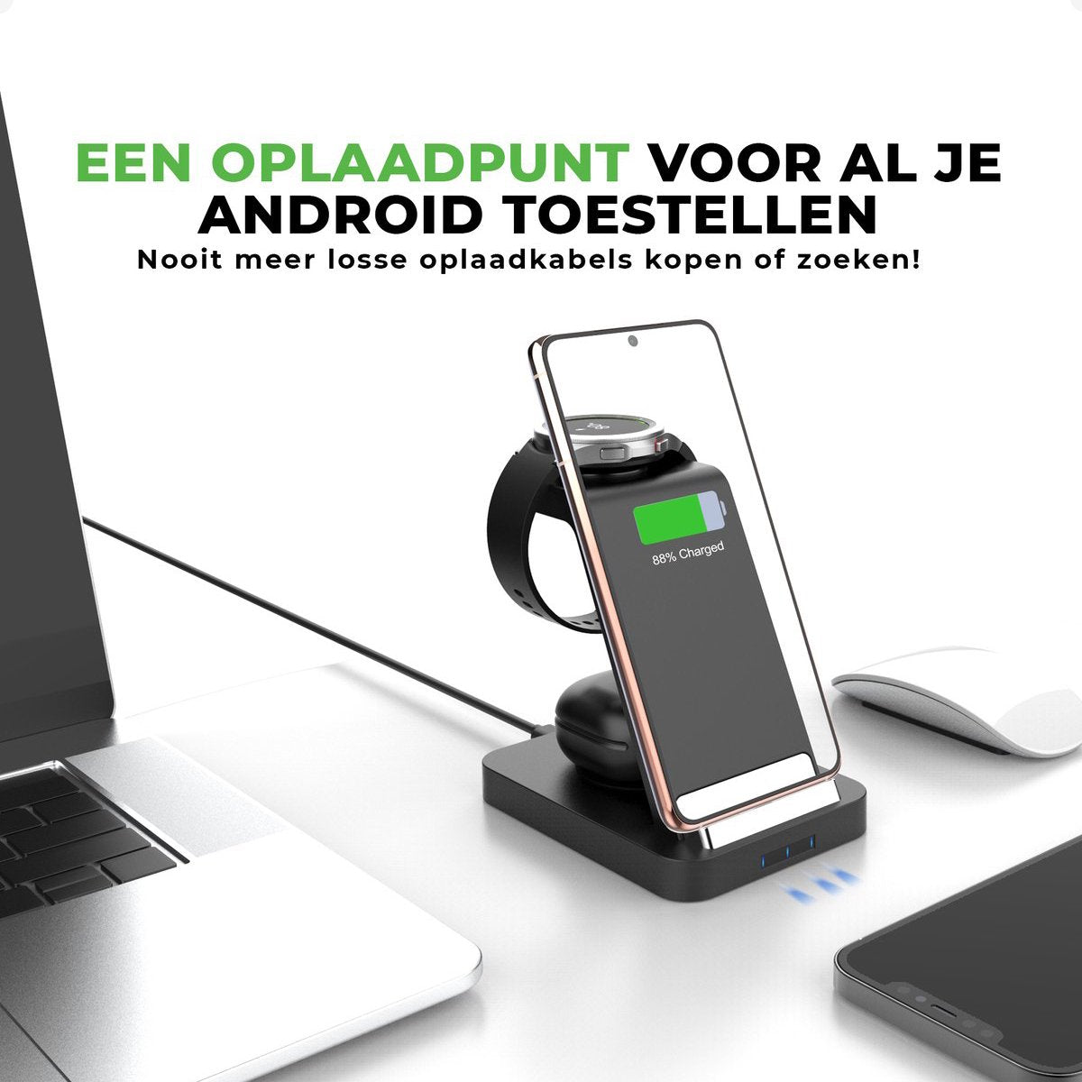 iSetchi Wireless 3-in-1 Ladestation - LED-Anzeige - 15W Schnellladung - Schwarz