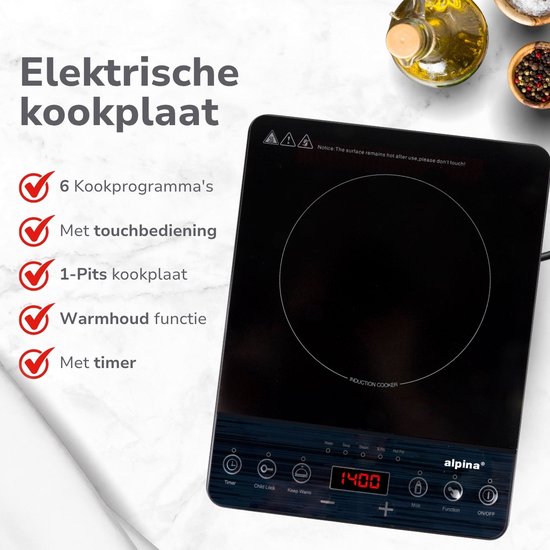 Alpina Induktionskochfeld – 1-Flammen-Kochfeld – 2000 W – Schwarz