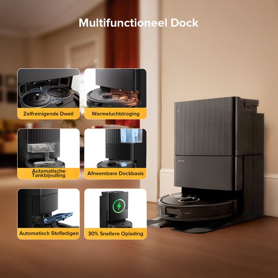 Roborock Qrevo S5V – Roboterstaubsauger mit Ladestation – 12.000 Pa Saugkraft – FlexiArm – Wischen – Reaktive Hindernisvermeidung – Doppelte Anti-Verfilzungsfunktion – Warmlufttrocknung – Hindernisvermeidung und intelligente Navigation – Schwarz
