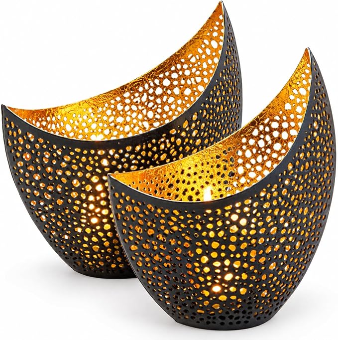 Gadgy Metall-Teelichthalter, modern – 2er-Set – Innenseite in Gold
