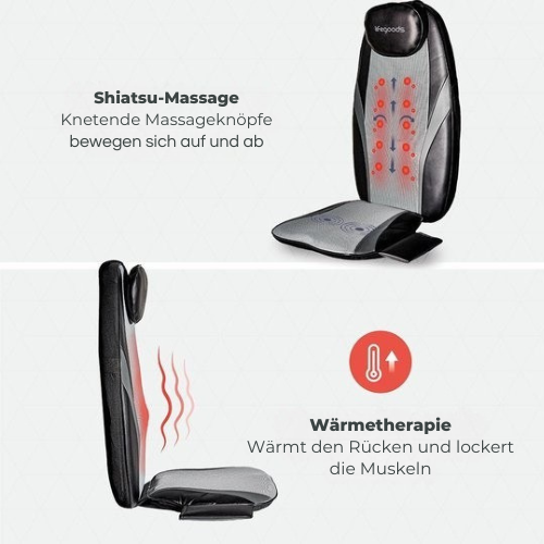 LifeGoods - Massage-Auflage mit Wärmefunktion & Fernbedienung - Shiatsu - Schwarz