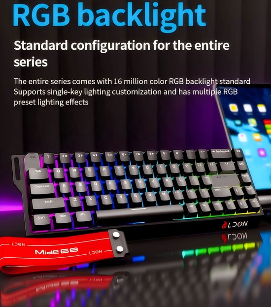 Mide68 – 65 % kabelgebundene Gaming-Tastatur – RGB-beleuchtete Tastatur – Mechanische Tastatur mit Hall-Effekt-Rapid-Trigger-Schaltern – Hot-Swap – 8 kHz – 0,01 mm Reaktionszeit – 0,125 ms – Seitlich bedruckte Tasten – 68 Tasten – Bestes Preis-Leistungs-V