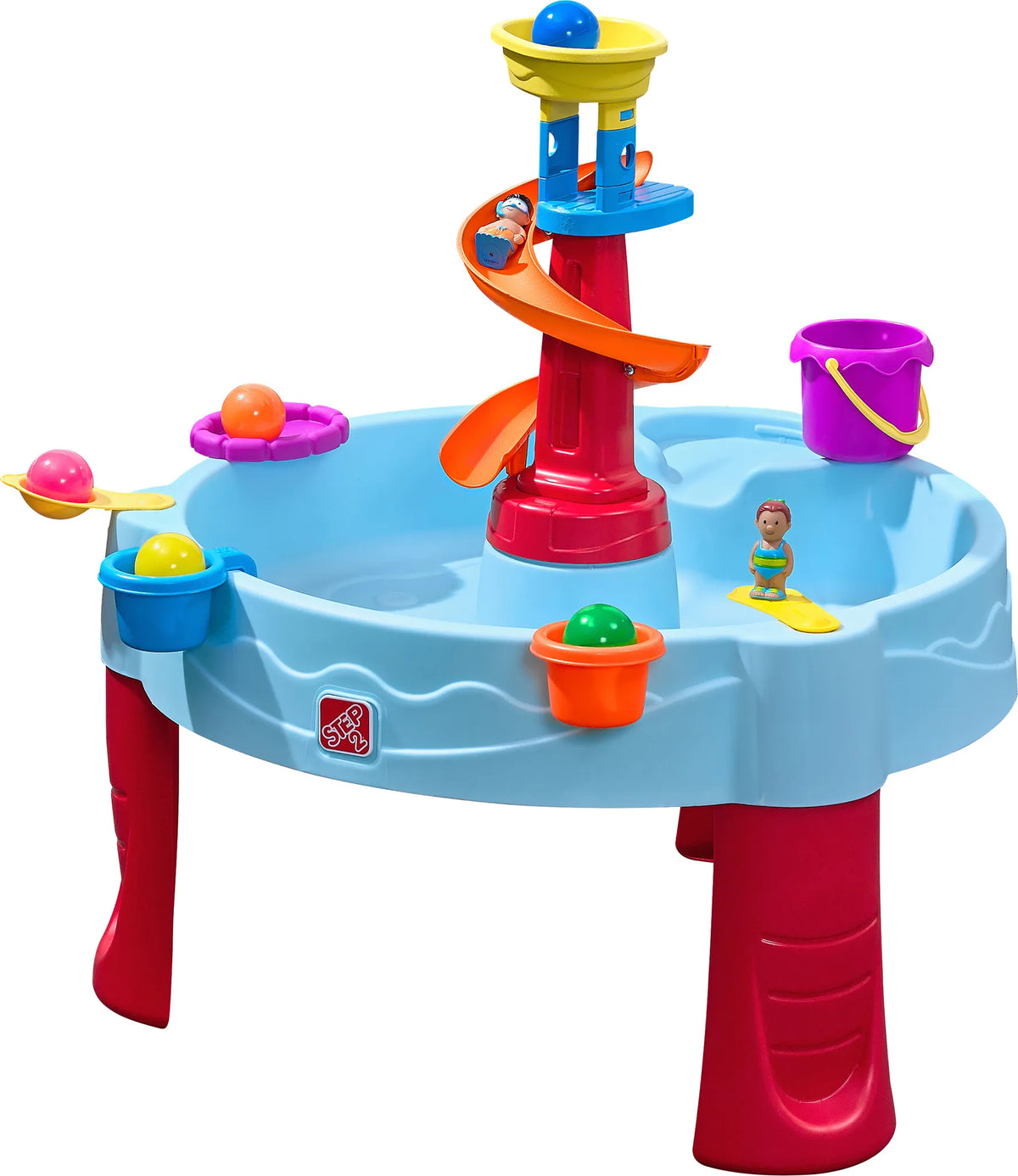 Step2 Spiral Slide Wassertisch 66 x 66 x 57,1 cm – Blau/Rot – 13-teiliges Zubehörset