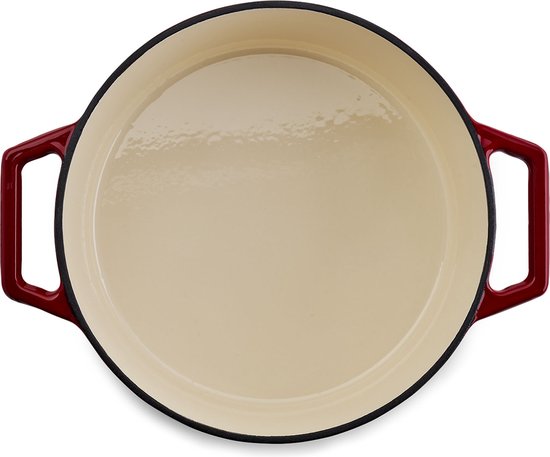 The Tasman Dutch Oven und Grill – Kochtopf – aus recyceltem Gusseisen – mit traditionellem Deckel und Grilldeckel – Ø 29 cm – Rot