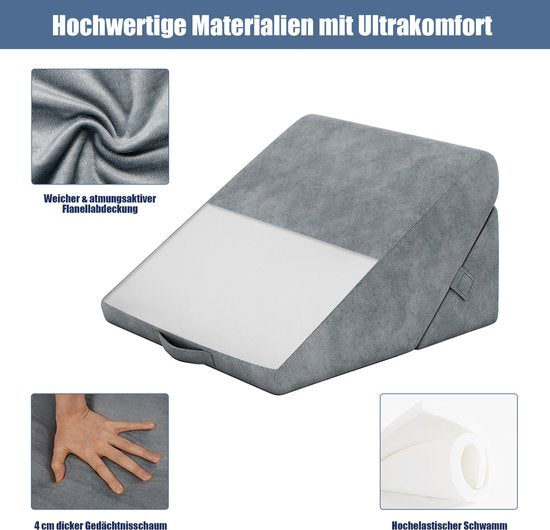 COSTWAY Keilkissen, Lesekissen, Rückenkissen, Beinkissen, Bezug aus Memory-Schaum, waschbar, Reflux-Kissen, für Erwachsene, Bettkissen, ergonomisch, Venus, Entspannungskissen für Bett und Sofa, 58 x 36 x 50,5 cm