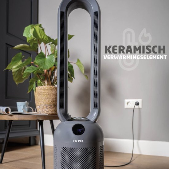 BREND BR-2243 Heizlüfter ohne Lamellen - 2200 Watt - Lamellenlos - LED-Anzeige - Timer - Oszillation - Sicher für Kinder und Haustiere - Dunkelgrau