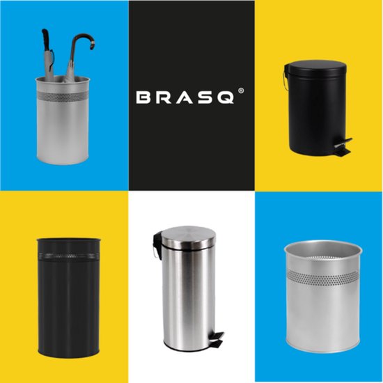 BRASQ Mülleimer Metall Büro/Haushalt - Mülleimer - Abfalleimer - Papierkorb - Rund - Mülleimer - Silber 21 Liter