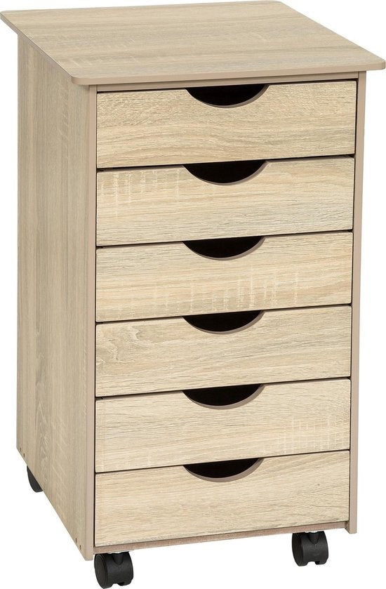 tectake - Kommode / Schubladenblock mit Rollen - Helles Holz, Eiche Sonoma - 401788